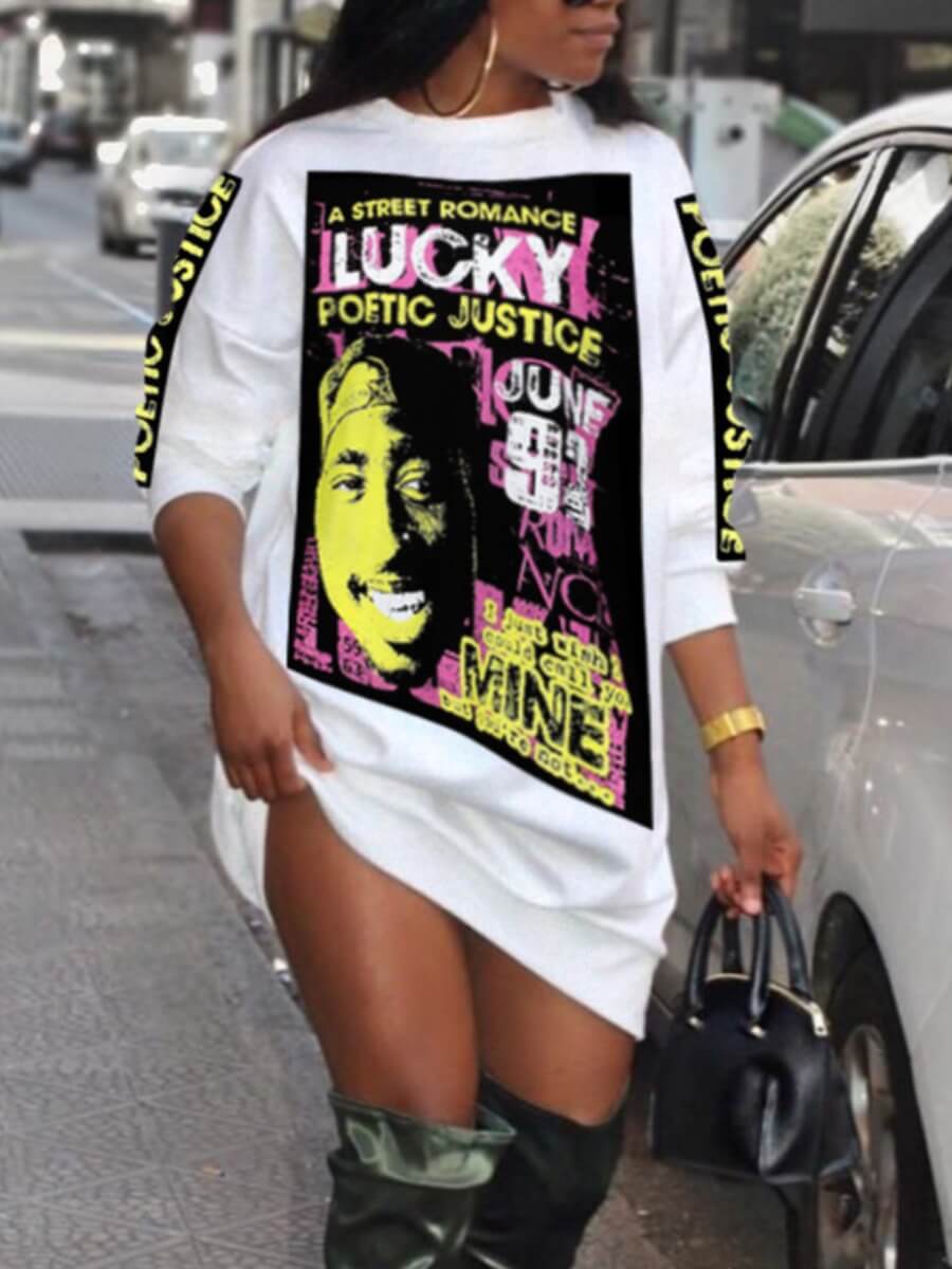 

Lovely Street O Neck Print White Mini Dress