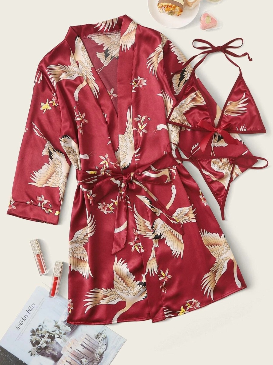 

lovely Casual Print Wine Red Sleepwear