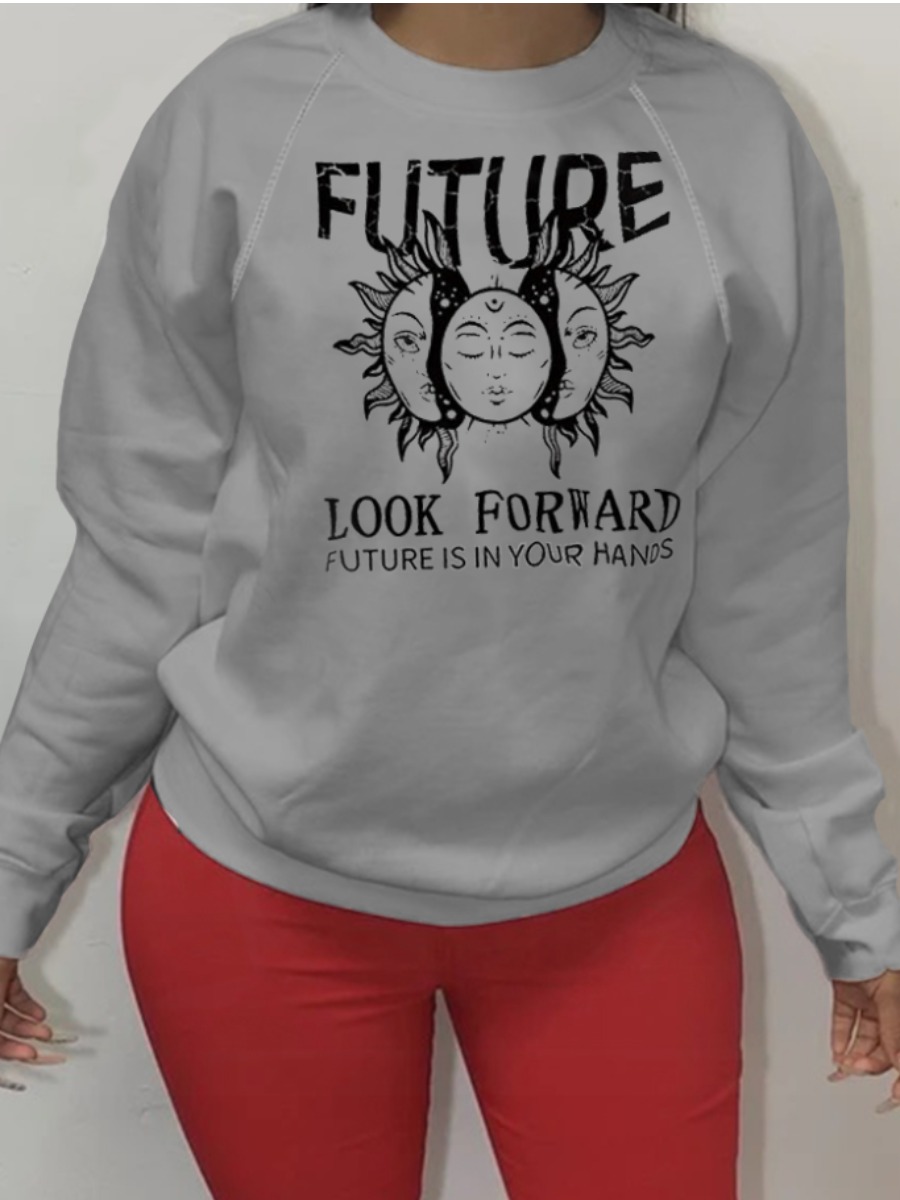 

lovely Casual O Neck Print Grey Hoodie