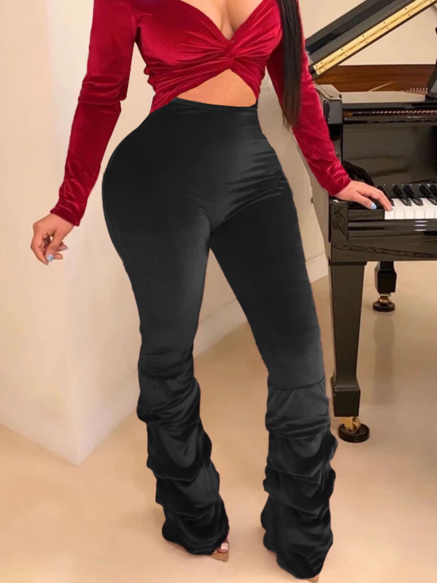 

lovely Street Fold Design Black Pants