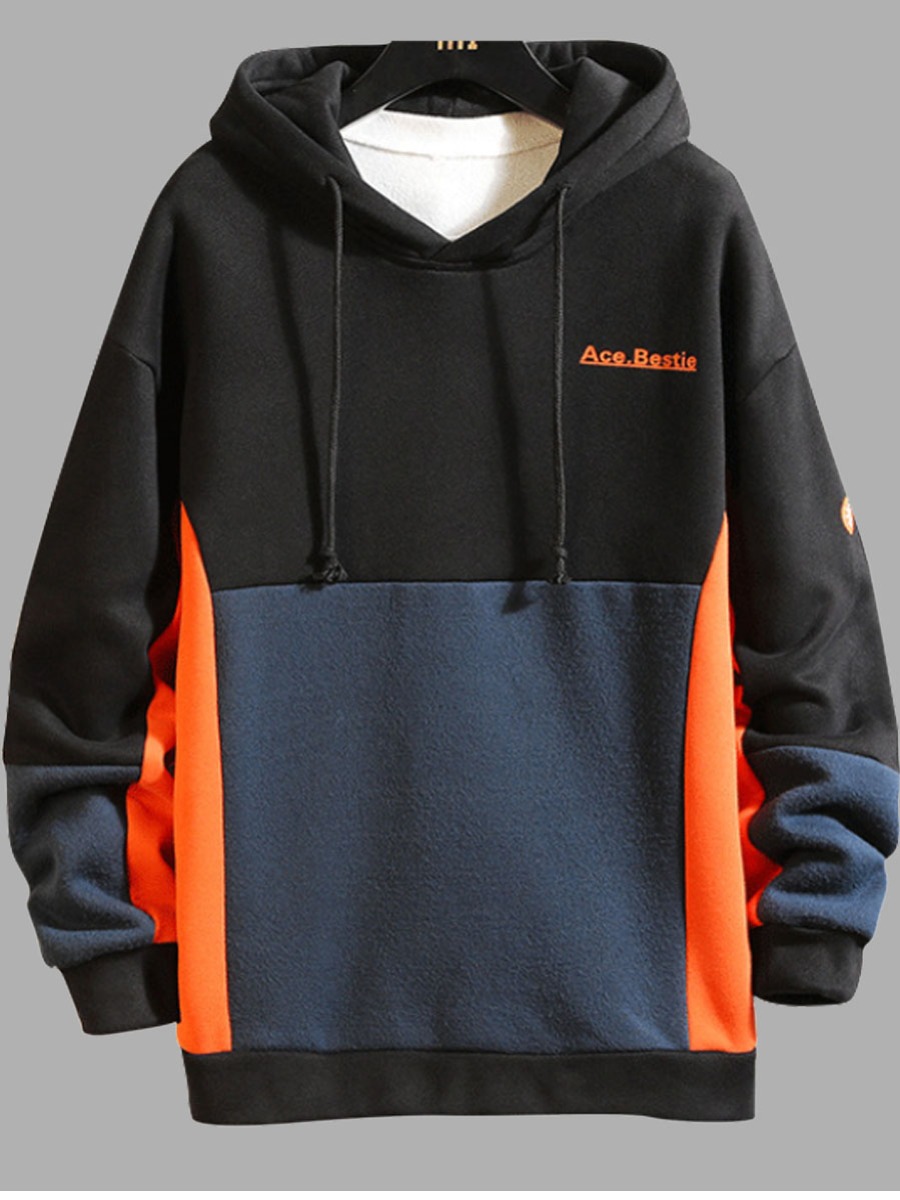

lovely Street Hooded Collar Patchwork Black Men Hoodie