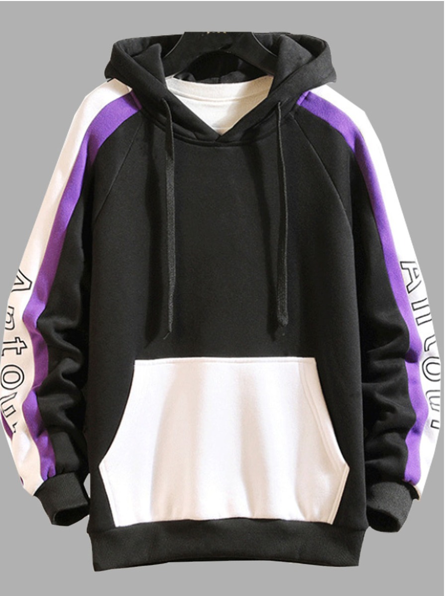 

lovely Sportswear Hooded Collar Patchwork Black Men Hoodie