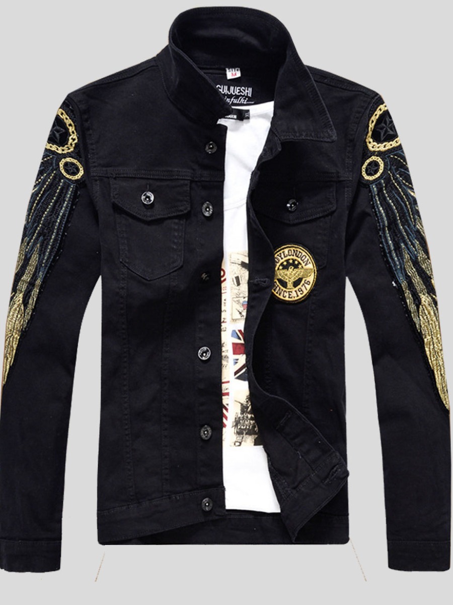 

lovely Street Print Buttons Design Black Men Denim Jacket