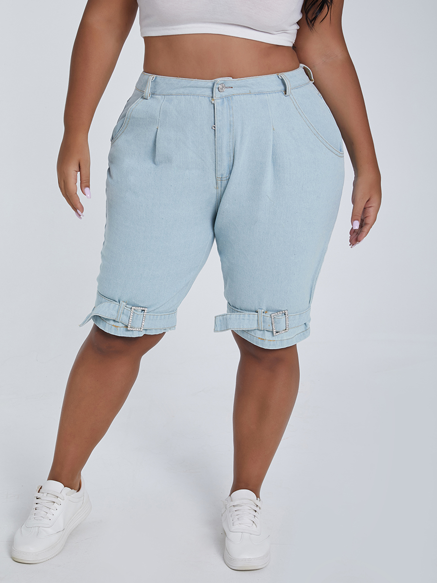 

lovely Casual Basic Blue Plus Size Denim Shorts