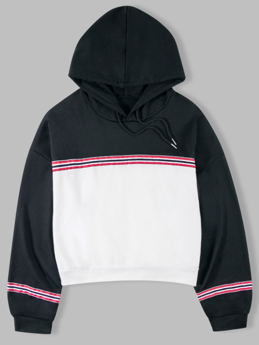 

lovely Casual Hooded Collar Patchwork Black Hoodie