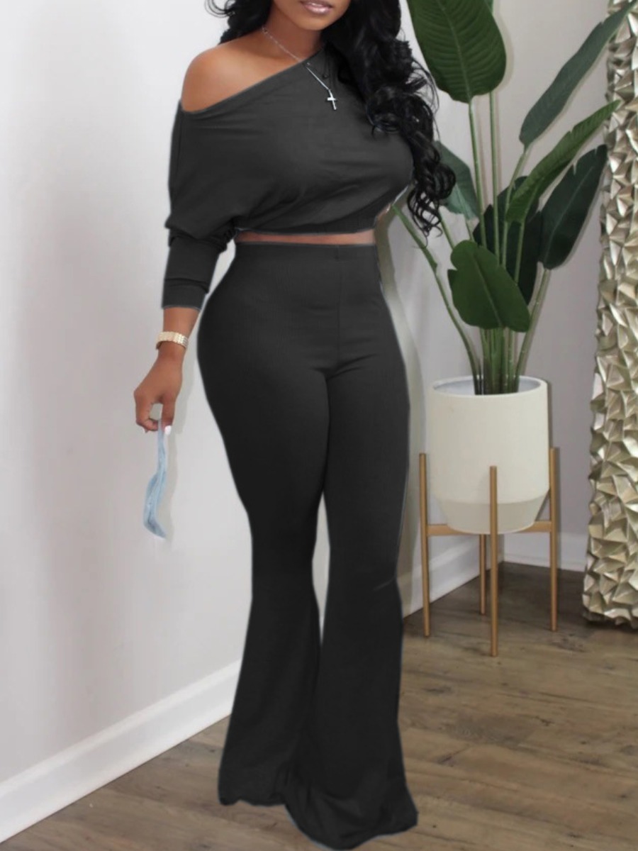 

LW Casual Flared Skinny Black Two Piece Pants Set