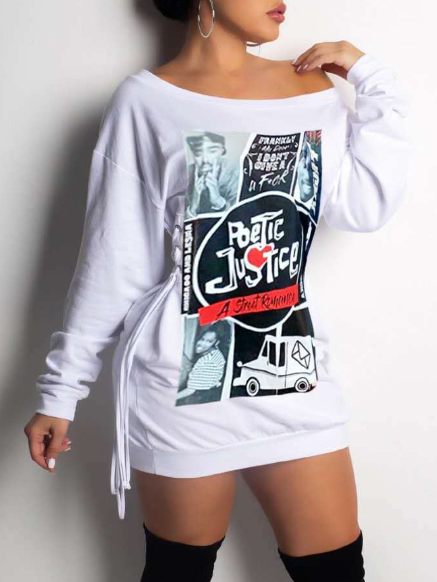 

lovely Street Print White Mini Dress