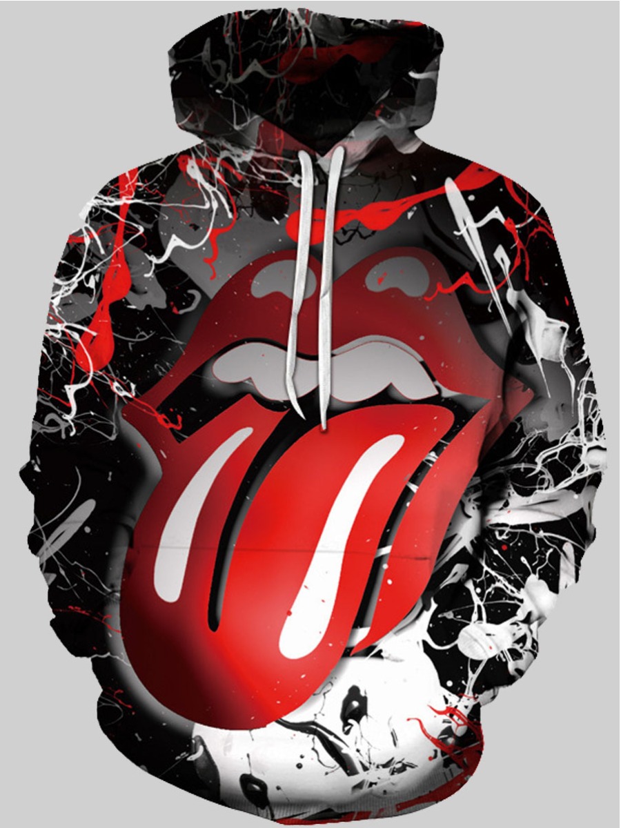 

lovely Street Hooded Collar Lip Print Multicolor Men Hoodie, Multi