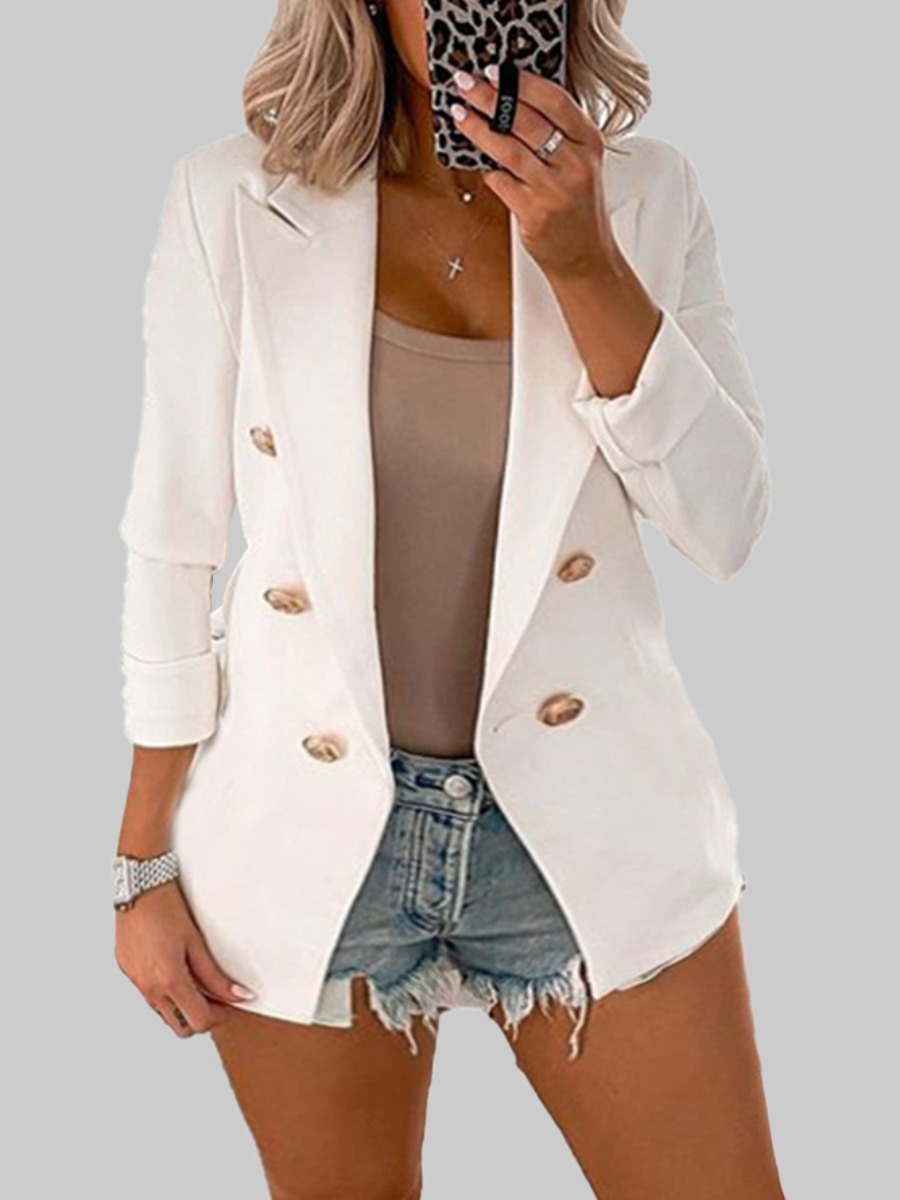 

lovely Stylish Buttons Design White Plus Size Blazer