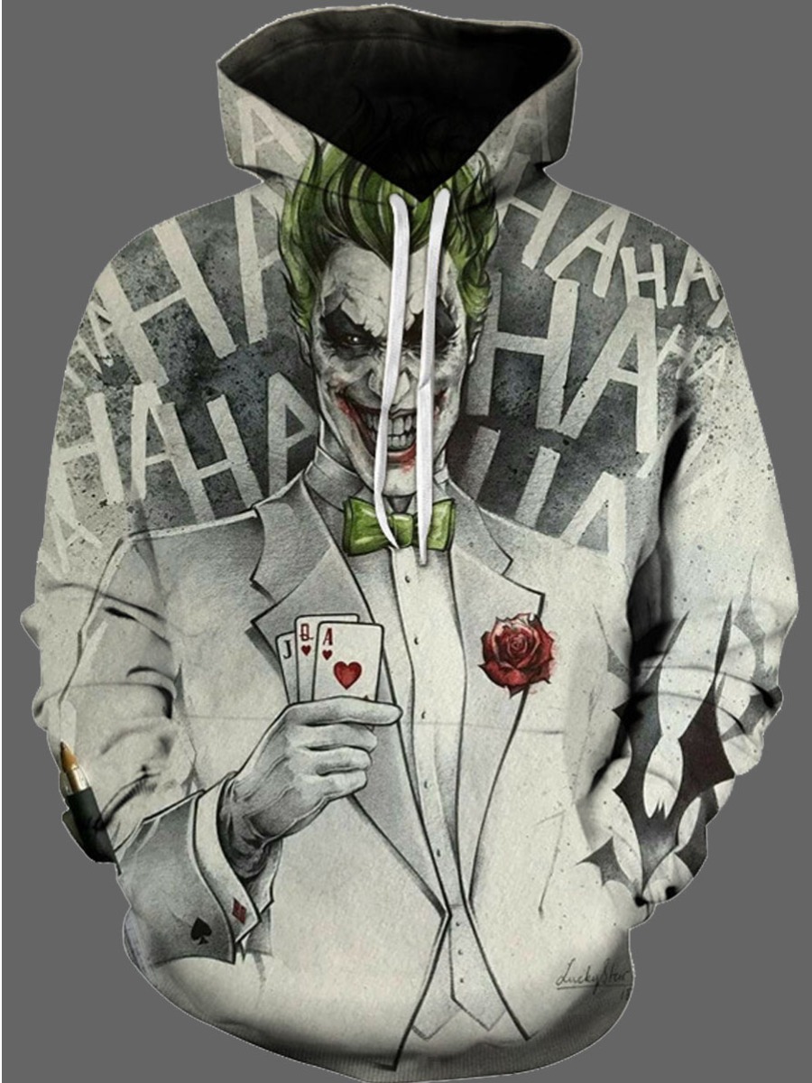 

lovely Street Hooded Collar Clown Print Grey Men Hoodie