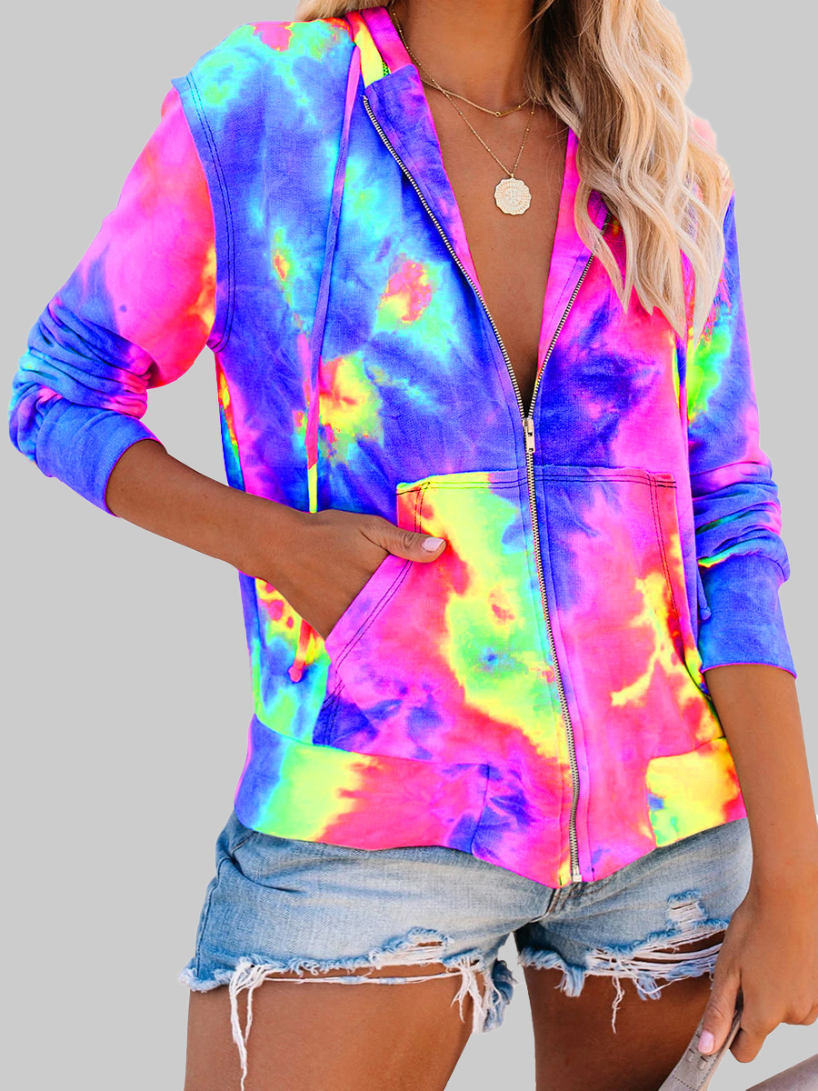 

lovely Casual Hooded Collar Tie-dye Multicolor Plus Size Hoodie, Multi