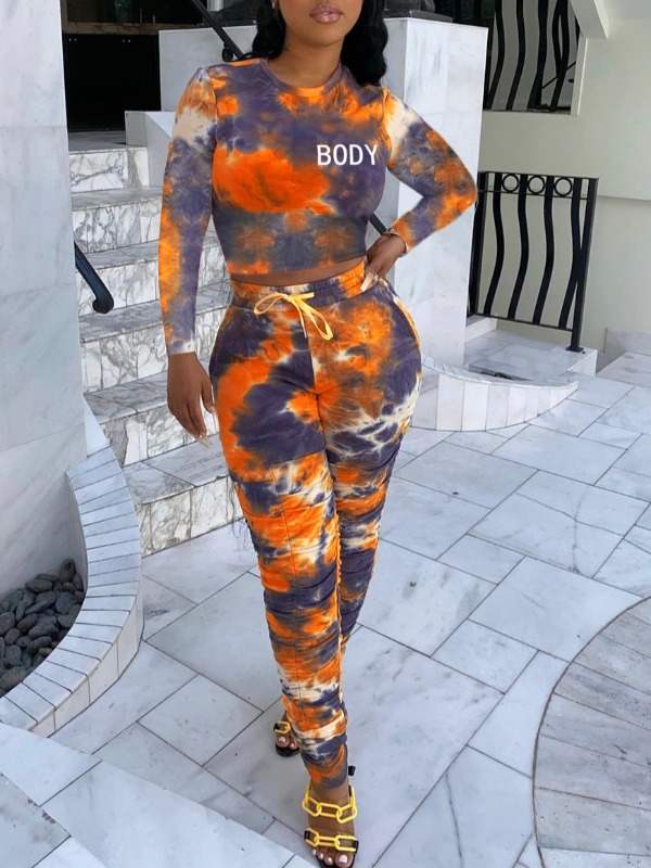 

lovely Casual Tie Dye Print Croci Two Piece Pants Set
