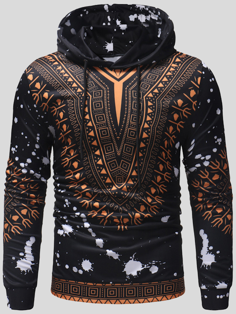 

lovely Stylish Hooded Collar Print Black Men Hoodie