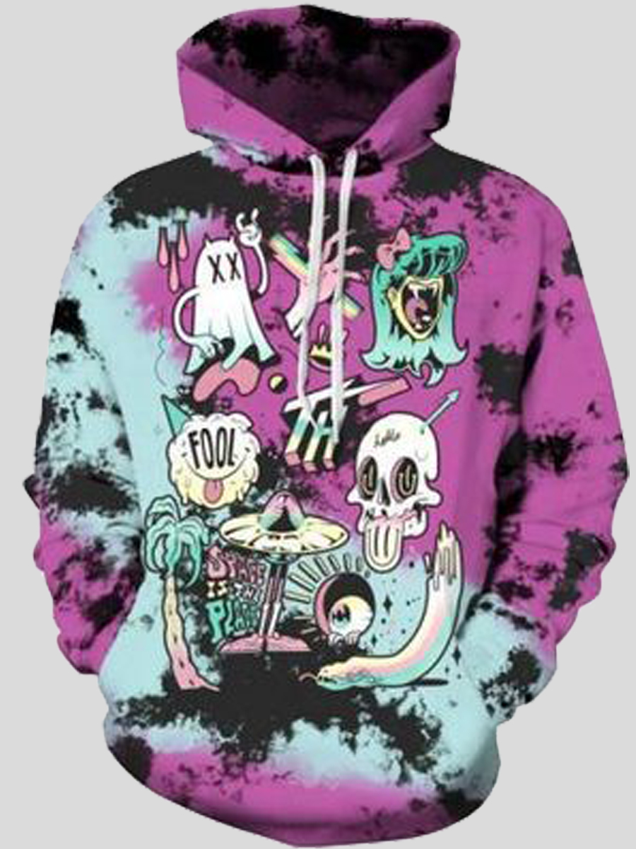 

lovely Leisure Hooded Collar Print Plurple Men Hoodie, Purple