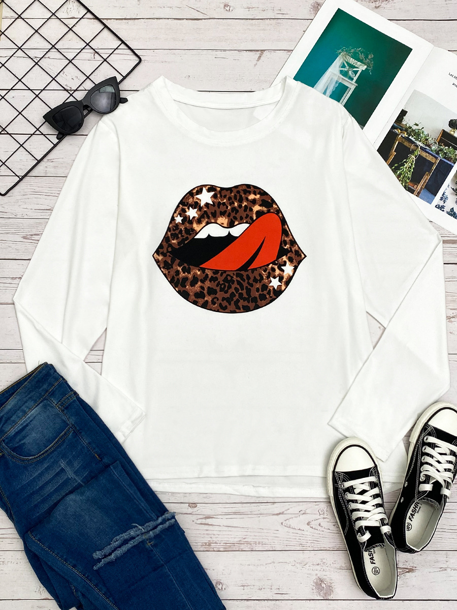 

lovely Leisure O Neck Lip Print White Plus Size T-shirt