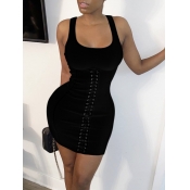 lovely Sexy Bandage Design Black Mini Dress