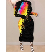 Lovely Trendy O Neck Graffiti Print Yellow Two Pie