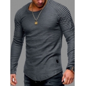 Men Lovely Trendy O Neck Fold Design Grey T-shirt