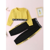 lovely Leisure O Neck Letter Patchwork Yellow Girl