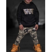 Lovely Boy Street Hooded Collar Print Black Two-pi