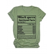 Lovely Leisure O Neck Letter Print Green Plus Size
