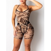 lovely Sexy Spaghetti Strap Letter Print See-throu