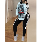 LW Plus Size O Neck Print White Pants Set