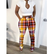 Lovely Stylish Zipper Design Grid Print Deep Yello