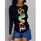 LW Round Neck Savage Letter Print T-shirt