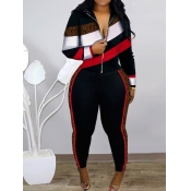 Lovely Sportswear Turndown Collar Print Patchwork 