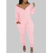 lovely Leisure V Neck Basic Pink Plus Size One-pie