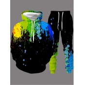 LW Men Splash-ink Kangaroo Pocket Tracksuit Set