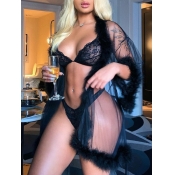 LW Sexy See-through Black Sleepwear(Without Bra Se
