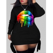 LW Plus Size Lip Print Bandage Design Dress