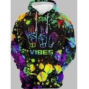 LW Men Street Hooded Collar Print Multicolor Hoodi