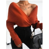 lovely Trendy Deep V Neck Brick Red Sweater