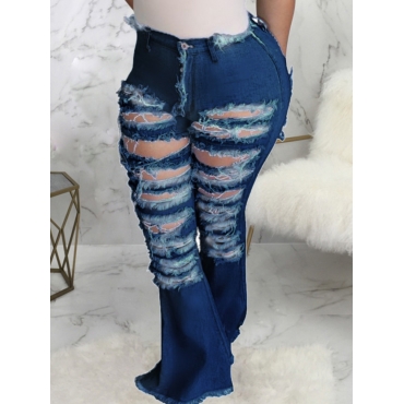 

LW Plus Size High Stretchy Broken Holes Blue Flared Jeans