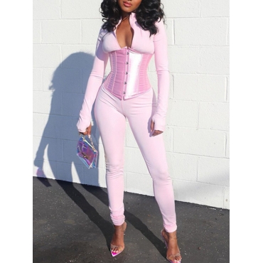 

LW Polyester Basic Solid Skinny Jumpsuit, Pink