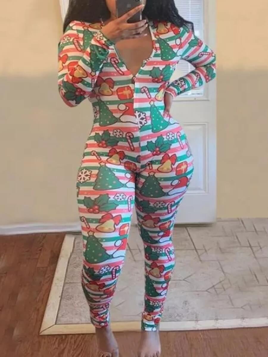 

Lovely Leisure V Neck Cartoon Print Red Sleepwear