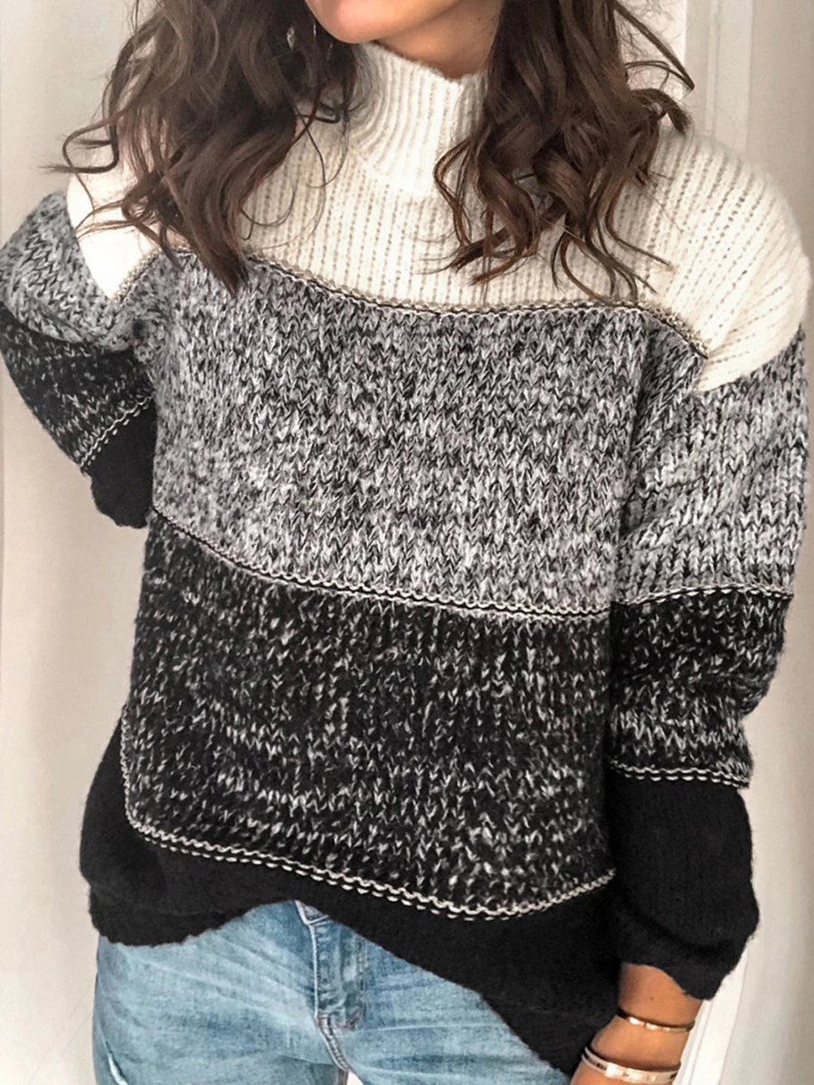 

lovely Trendy Turtleneck Patchwork Black Plus Size Sweater