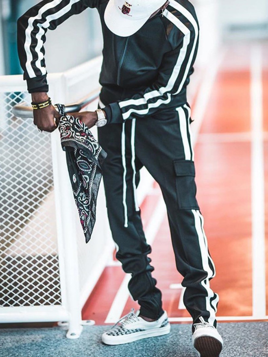 

lovely Sportswear Patchwork Black Men Two-piece Pants Set