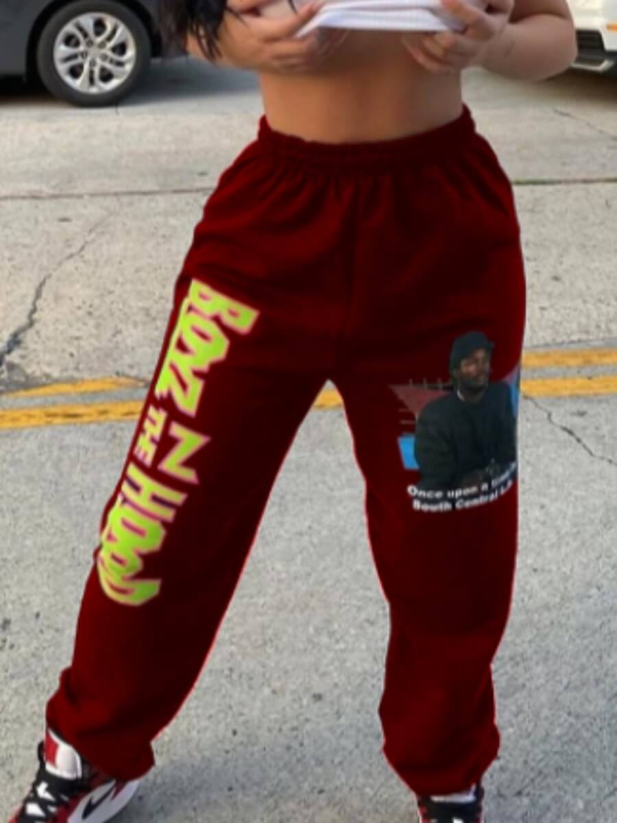 

Lovely Street Letter Print Wine Red Pants