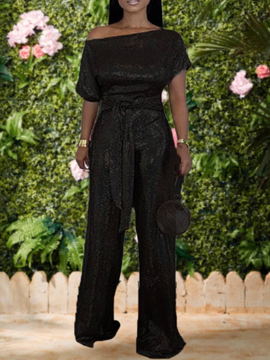 

lovely Stylish Lace-up Black One-piece Jumpsuit