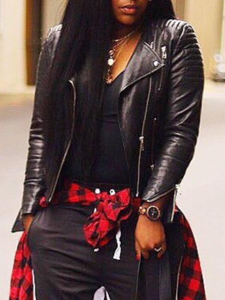 

Lovely Stylish Turndown Collar Zipper Design Black Blazer