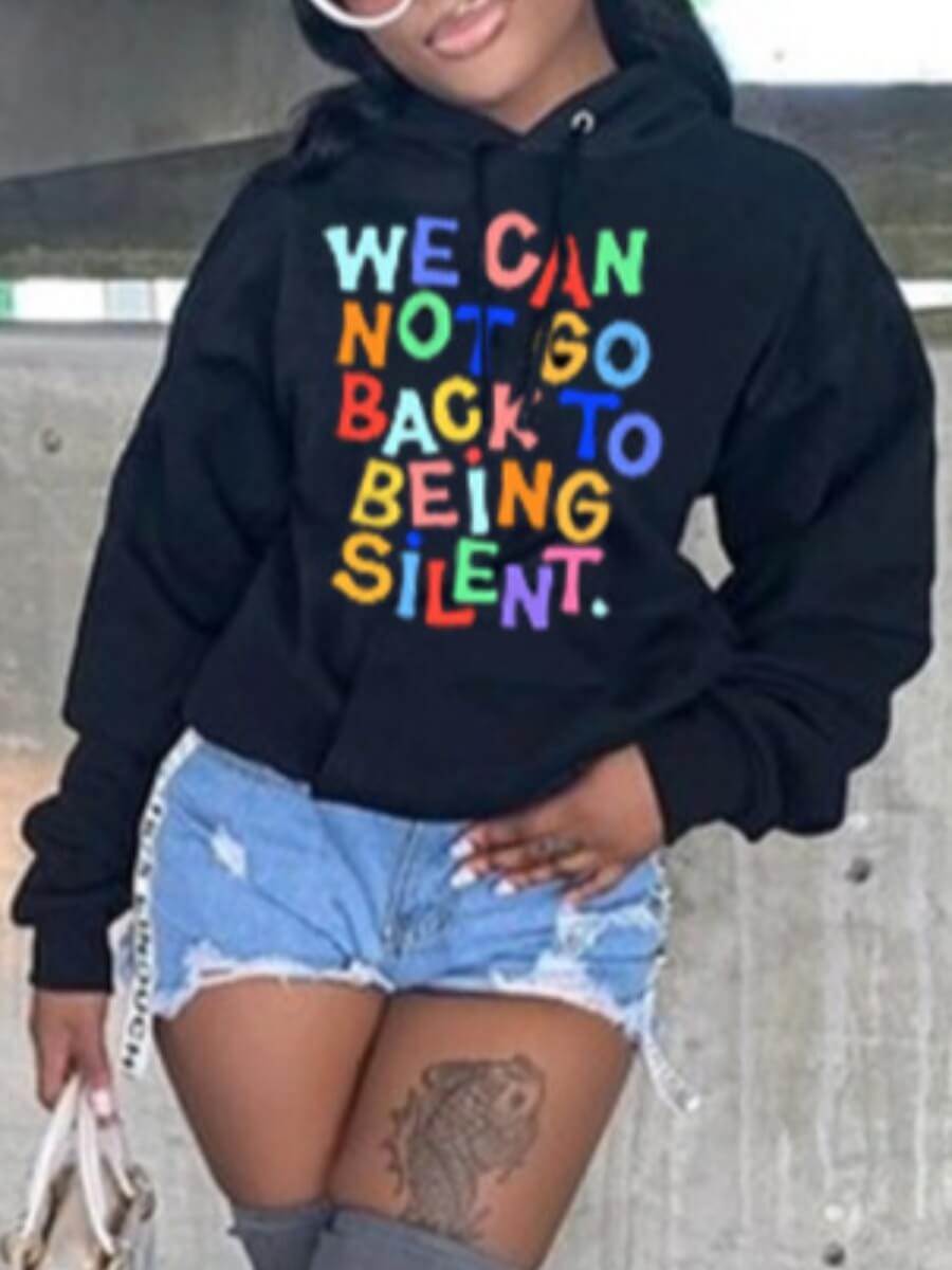 

Lovely Leisure Hooded Collar Letter Print Black Hoodie