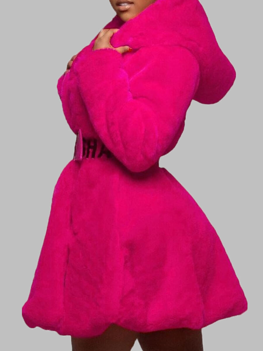 

Lovely Casual Hooded Collar Rose Red Long Coat