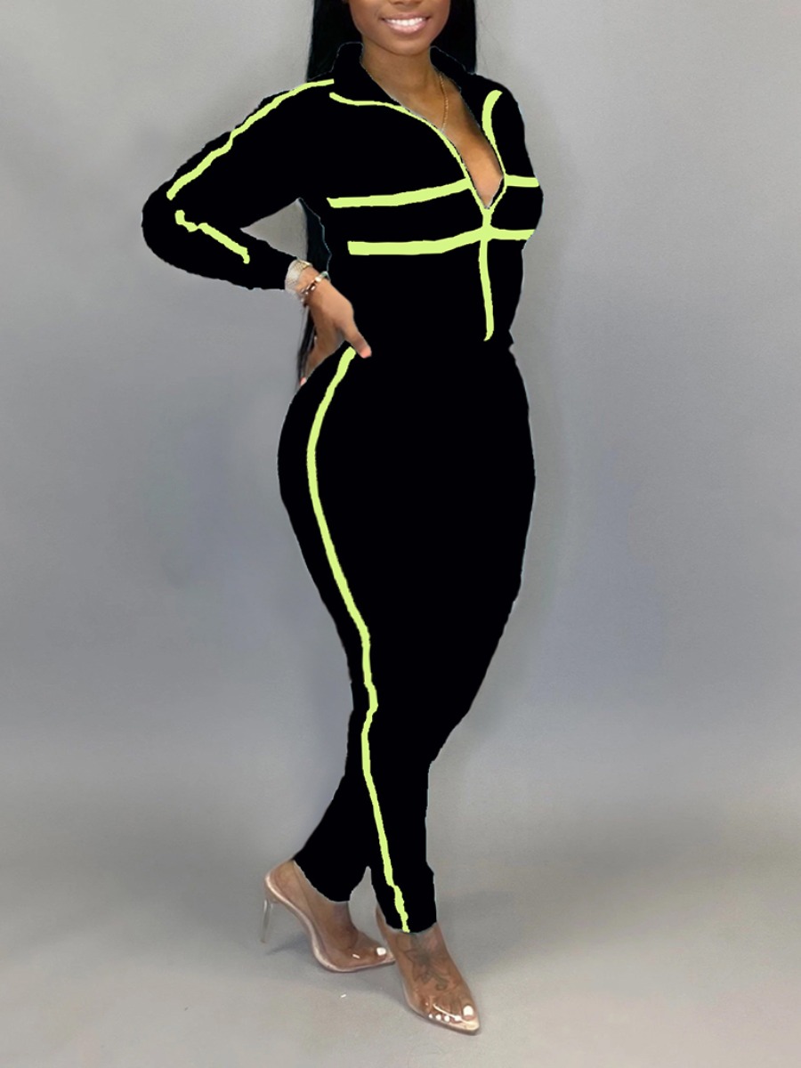 

lovely Sportswear Turndown Collar Patchwork Black Plus Size Two-piece Pants Set