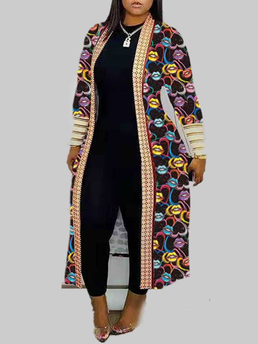 

Lovely Casual Print Multicolor Long Plus Size Coat, Multi