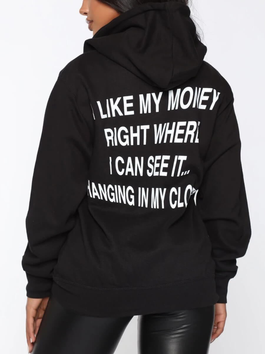 

Lovely Leisure Hooded Collar Letter Print Black Hoodie