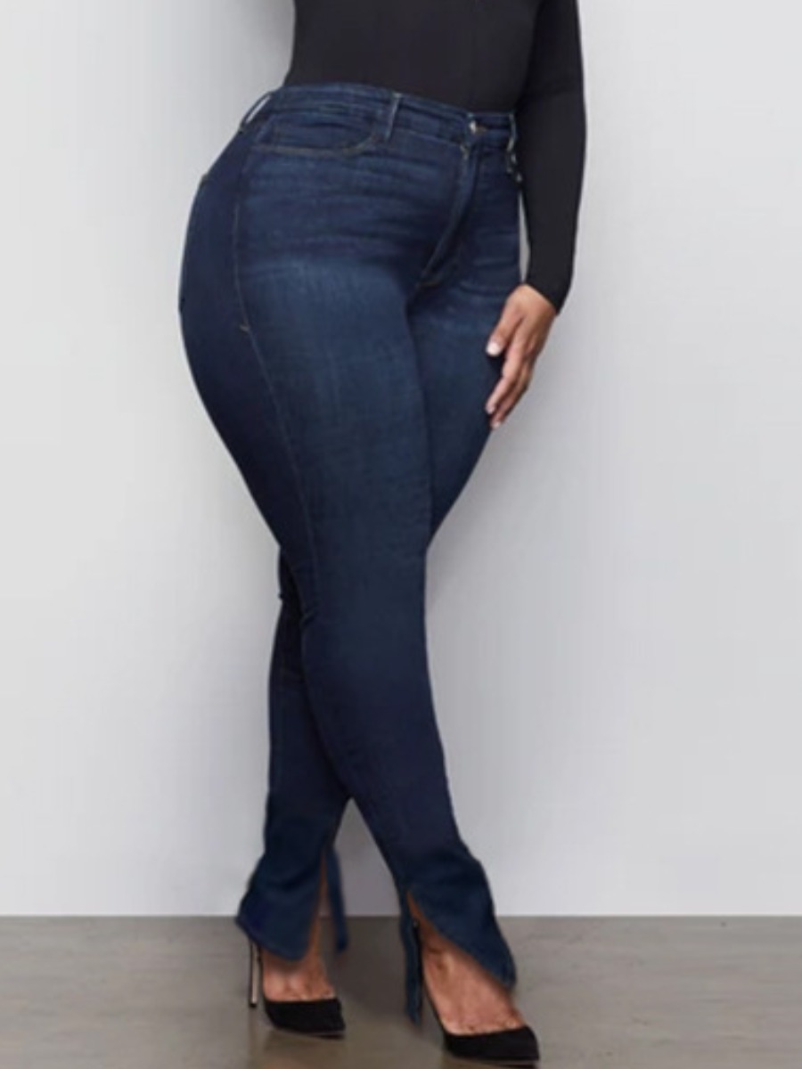 

lovely Casual Basic Skinny Deep Blue Plus Size Jeans